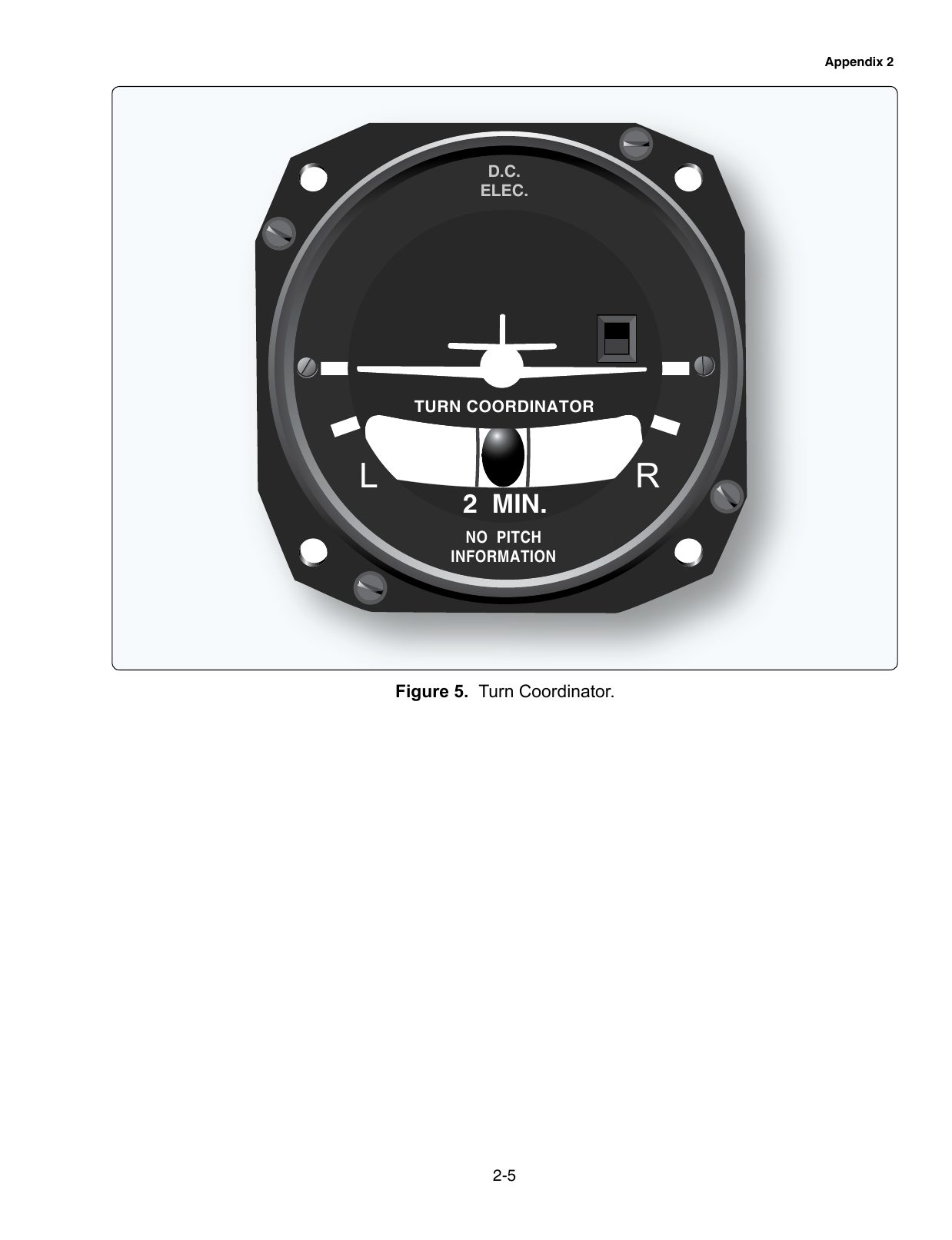 Figure 5. Turn Coordinator. A turn coordinator showing the miniature airplane and the inclinometer ball.